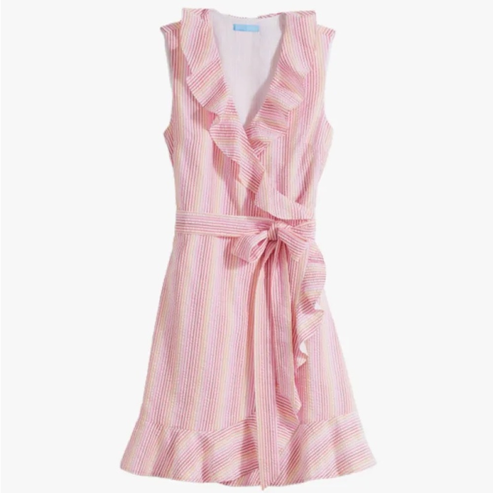 Draper James Pink Striped Ruffle Wrap Dress